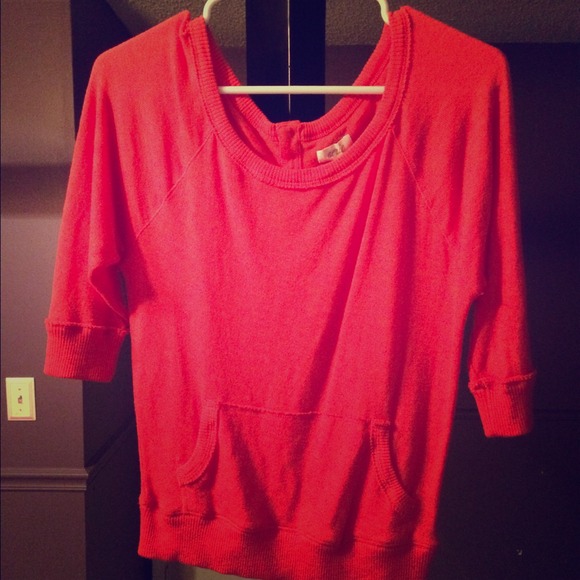 Arie 3/4 length tangerine sweater with pocket