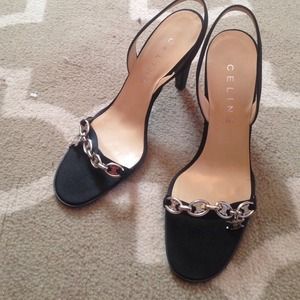 Celine chain strap logo heels