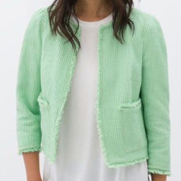 Lime green zara blazer "frayed structure jacket"