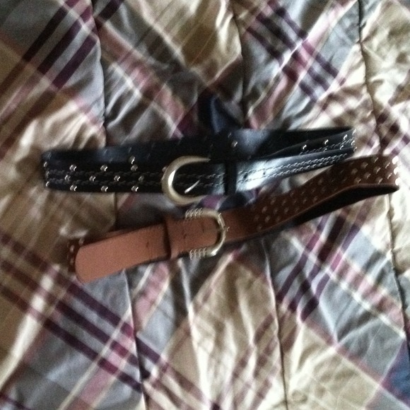 Two belts one black one brown sequins on both