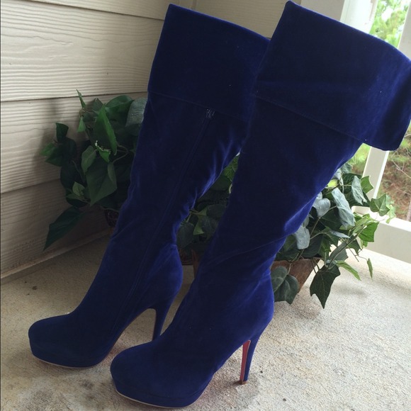 Blue Velvet Knee High Boots