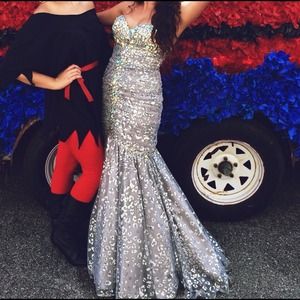JOVANI mermaid silver rhinestone dress prom dress✨
