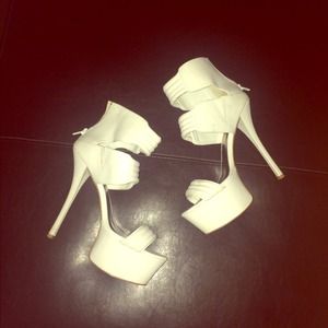 White platform open toe heels
