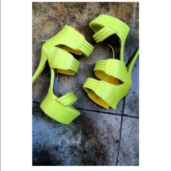 Neon green open toe heels