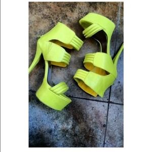 Neon green open toe heels