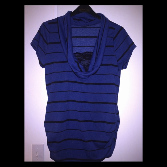 Blue Cowl Neck Top