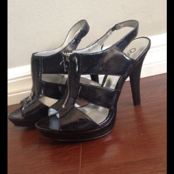 Carlos Santana Black Patent Strappy Heels, Sz 8