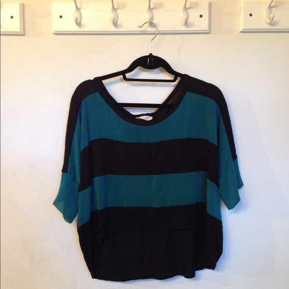 black and forest green striped blouse