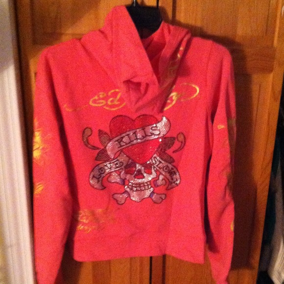 EdHardy Love Kills Slowly rhinestone hotpink zip