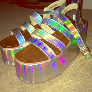 holographic platform strap sandals