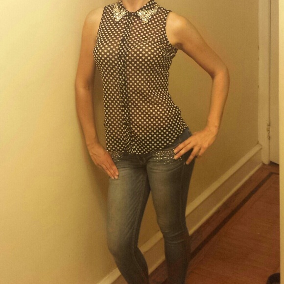 Sheer polka dot tank bling blow! - Picture 1 of 4
