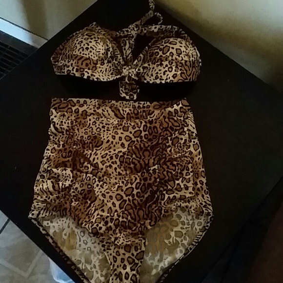 High waisted Leopard Bathing Suit.