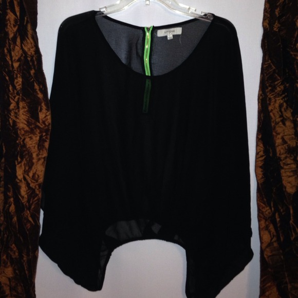 Black sheer top with lime green zipper