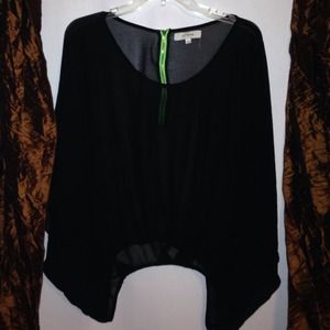 Black sheer top with lime green zipper