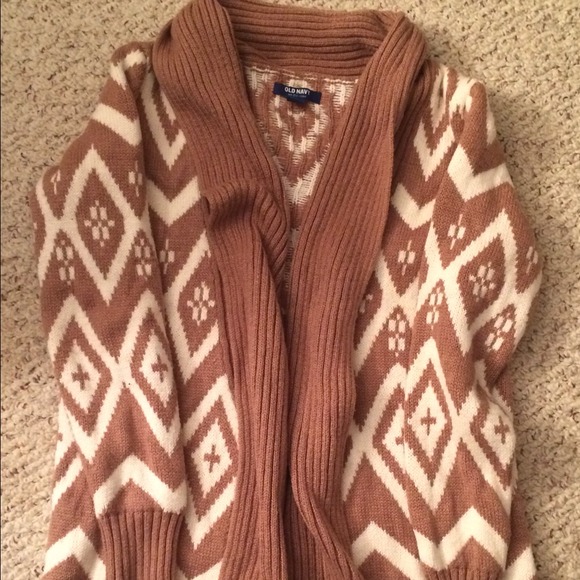 tan and cream Aztec open cardigan