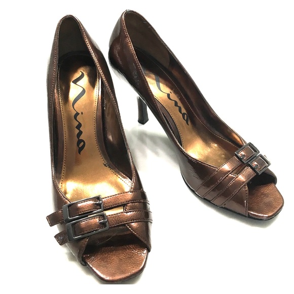 Nina bronze peep toe heels, size 7 - Picture 2 of 4