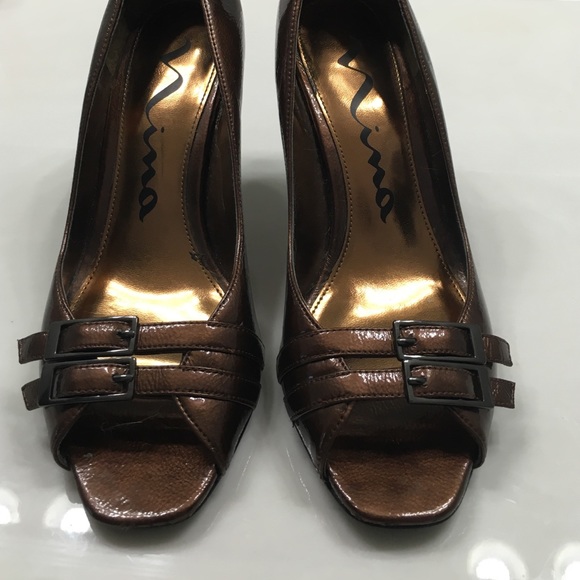 Nina bronze peep toe heels, size 7 - Picture 4 of 4