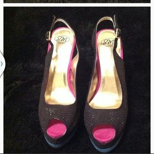 Jeweled sling back pumps