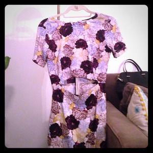 Suno Floral Blue Silk Cut-Out Dress