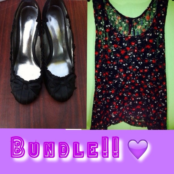 BUNDLE: Floral Tank/ Black Bow Heels