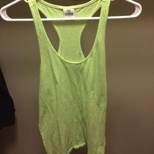 A bright green razorback tank