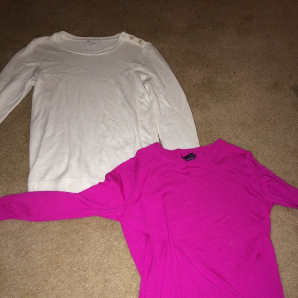 Hot pink and white sweaters