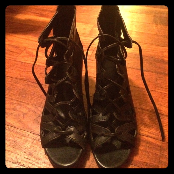 Black leather Bronx wedge heels