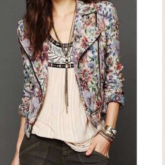 Free People Floral Tapestry Moto Jacket Blazer