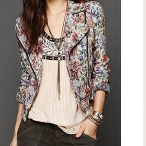 Free People Floral Tapestry Moto Jacket Blazer