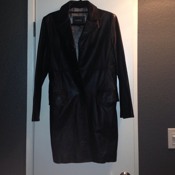 Guess long leather jacket (black)