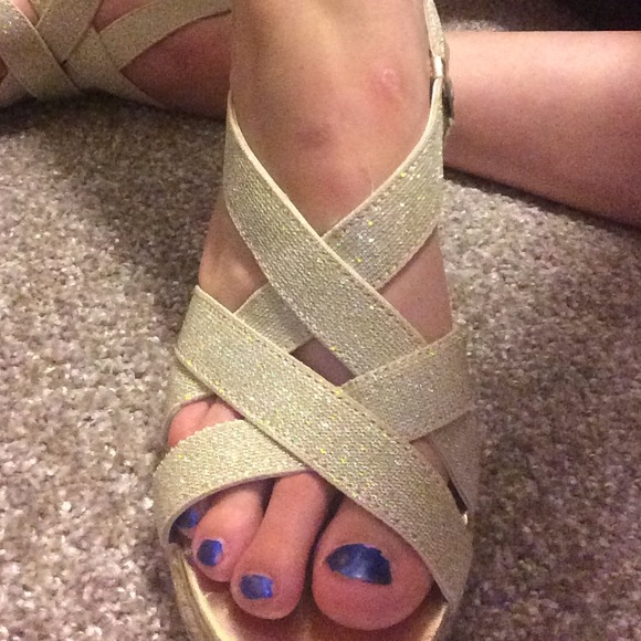 Champagne strappy wedges