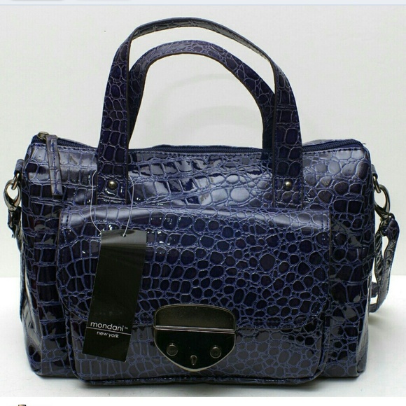 Mondani New York Faux Croc Blue Satchel - Picture 2 of 2