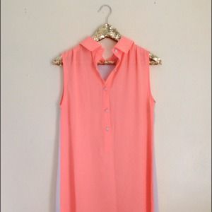 Tops - Neon Coral Powder Blue Button Tunic Tops - Neon Coral Powder Blue Button Tunic