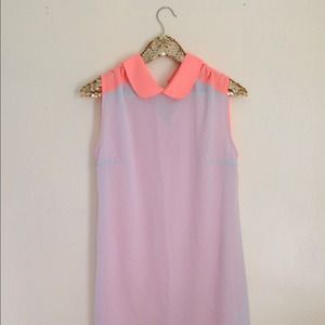 Tops - Neon Coral Powder Blue Button Tunic Tops - Neon Coral Powder Blue Button Tunic