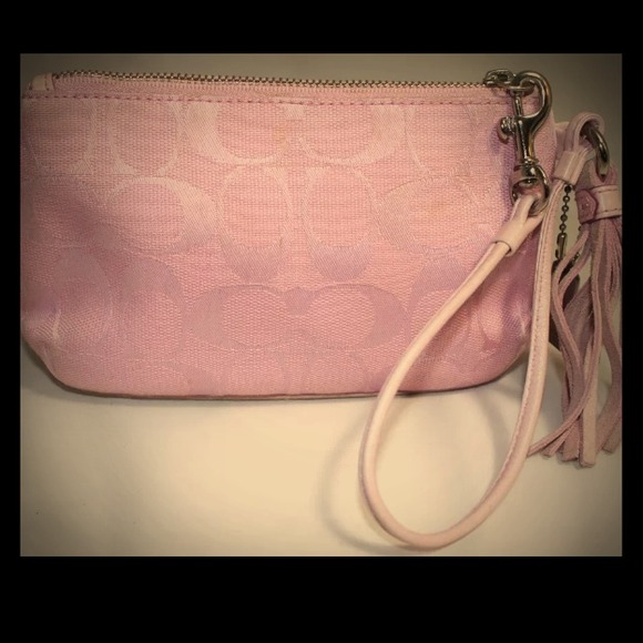 authentic coach wristlet suede pink