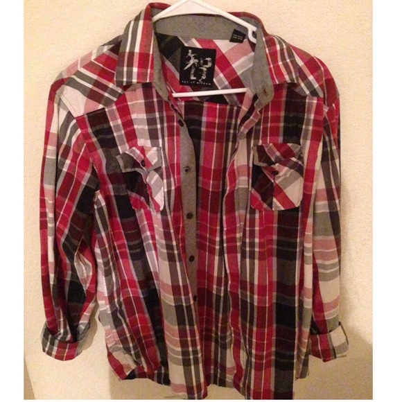 red, white, black, and grey flannel