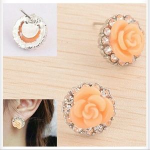 Orange Rose & Crystal Earrings