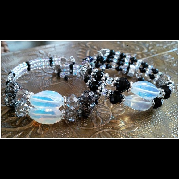 Opal center w/black cuff bracelet.Designed💘 by JJ