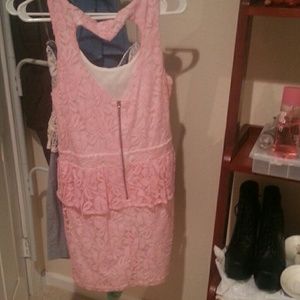 Light Pink Lace Peplum Bodycon Dress