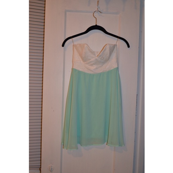 White and mint two-tone strapless dress