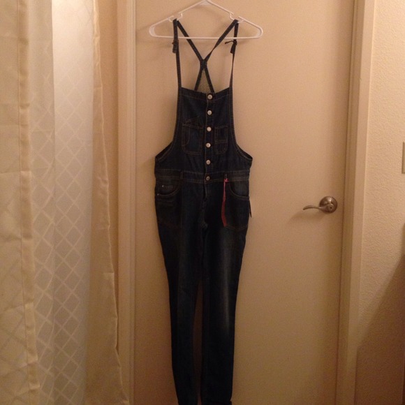 Denim boyfriend overalls