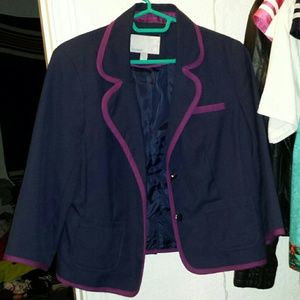 Navy blue with plum trim blazer