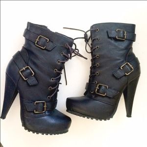Charlotte Russe lace up buckle combat boots