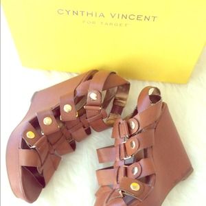 Cynthia Vincent Faux Leather Gladiator Wedges