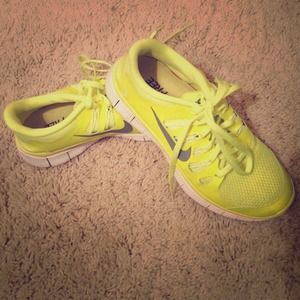 Neon Yellow Nike Free Runs 5.0