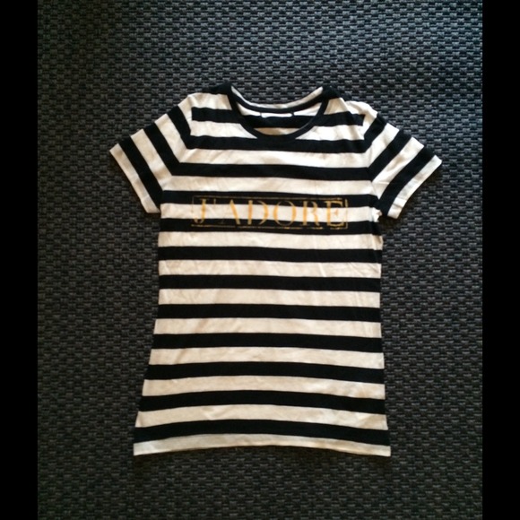 ❌SOLD❌RESERVED J'ADORE Striped Graphic Print Tee - Picture 3 of 4