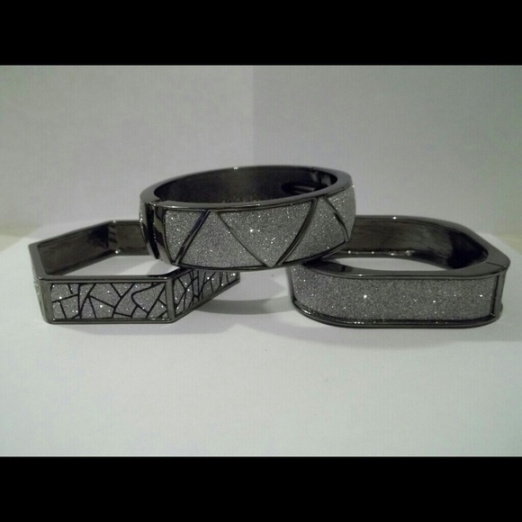 3 Hematite  Pave' Hinged Bangles