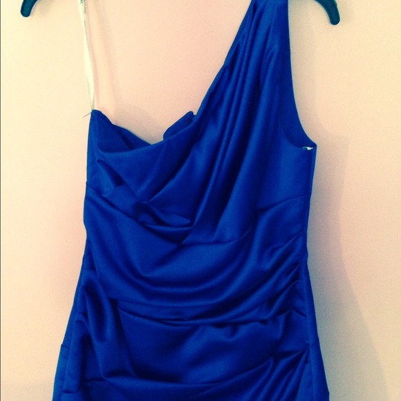 Davids bridal short 1 shoulder stretch satin dress