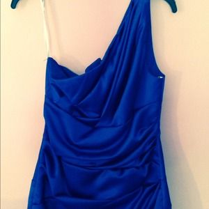 Davids bridal short 1 shoulder stretch satin dress