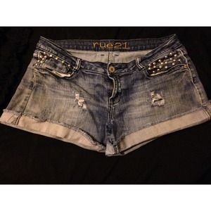 Studded jean shorts